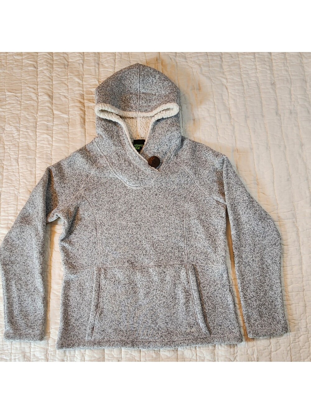 Koppen Women's XL Gray Sweater Knit Fleece Pullover Hood Sherpa Lined